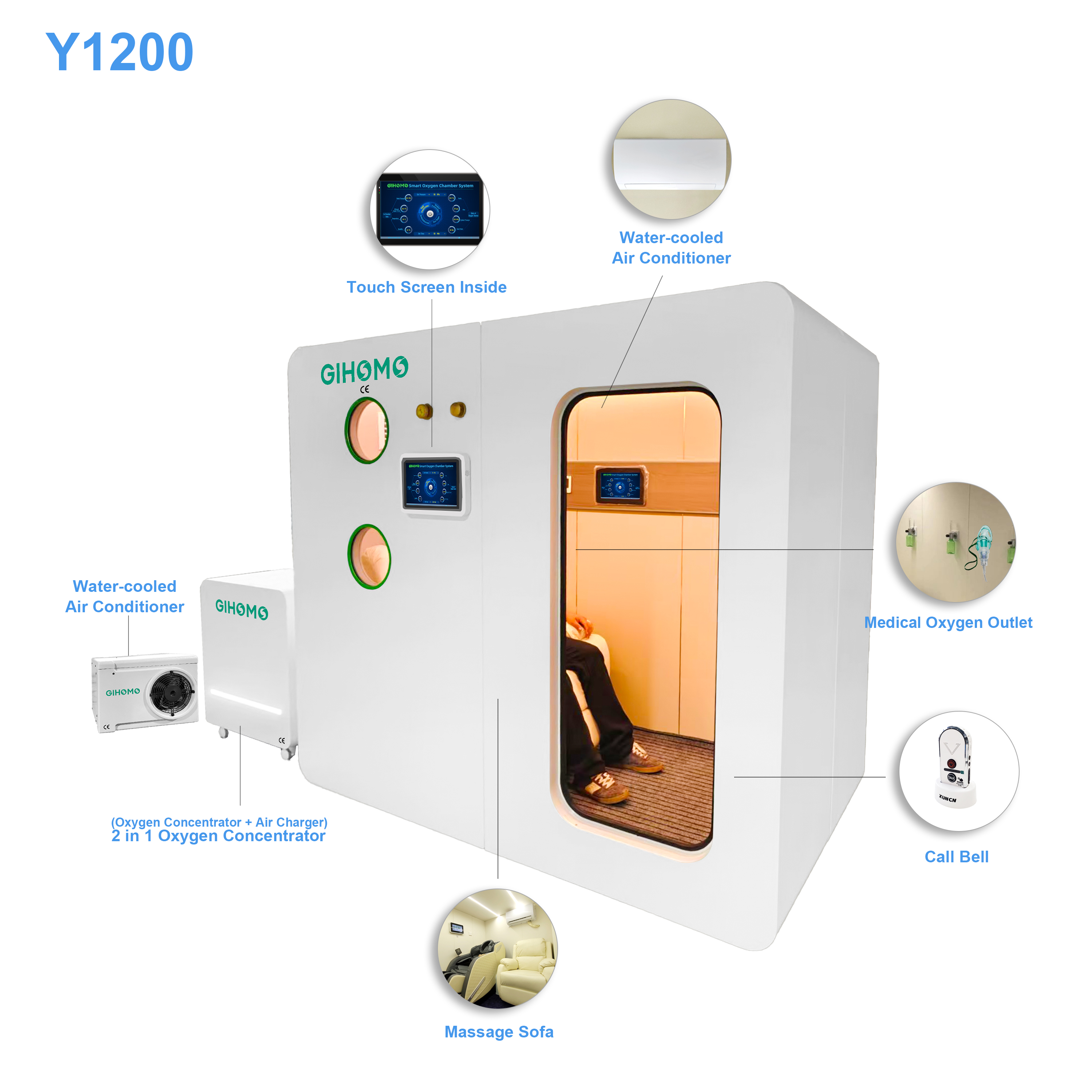 luxury 1.5ata hard shell sitting type hyperbaric oxygen chamber