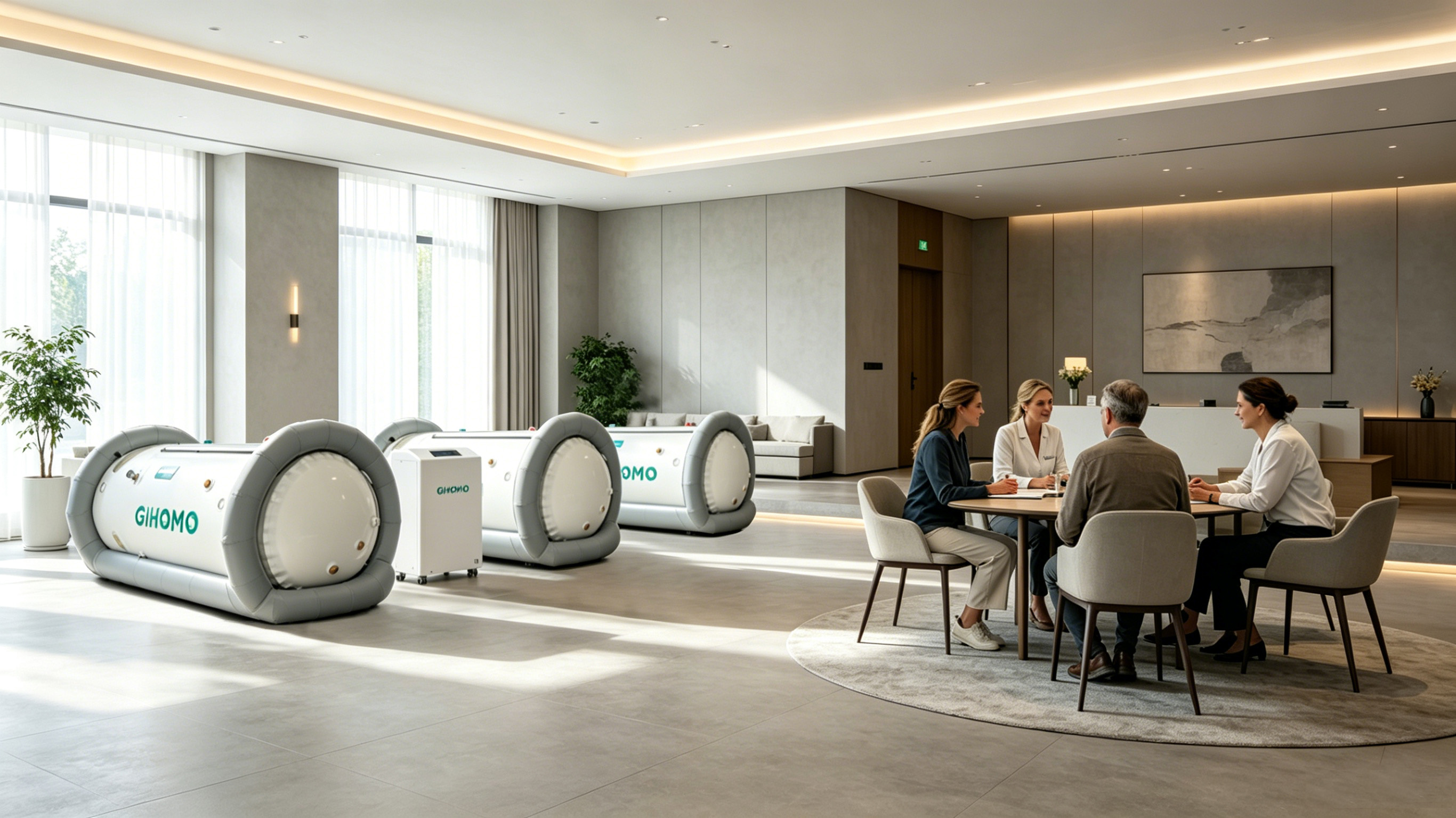 Commercial soft shell hyperbaric chamber 1.5ATA for HBOT wellness service in premium boutique venue